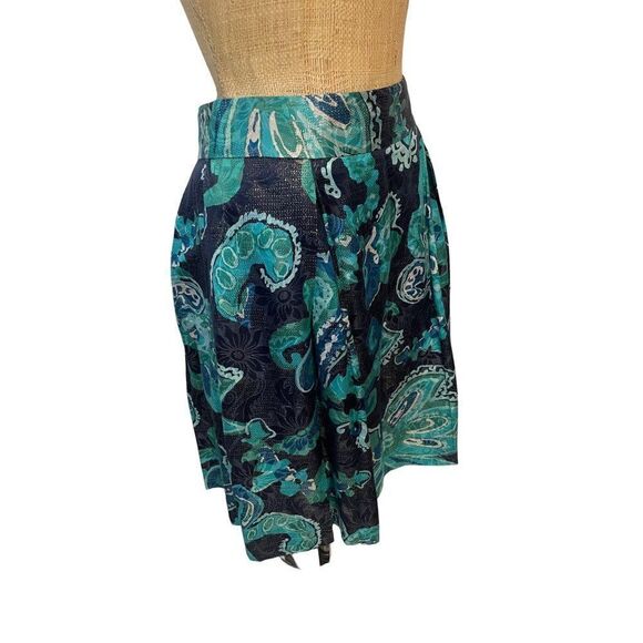Tory Burch Lreena Pleated Skirt Floral Print Metallic size 8 - Picture 2 of 5
